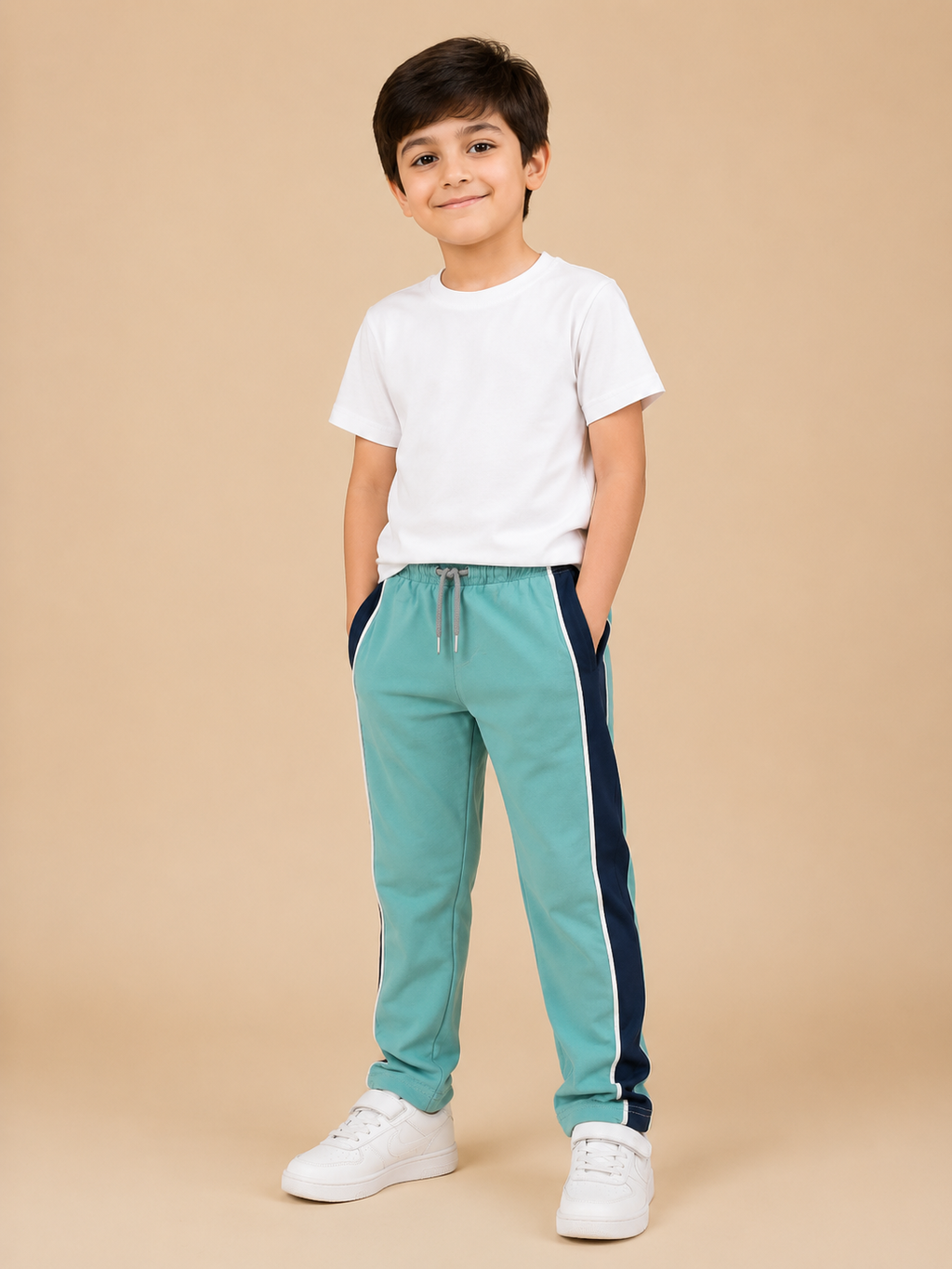Premium Boys Trouser-Aqua Blue with Navy-T15