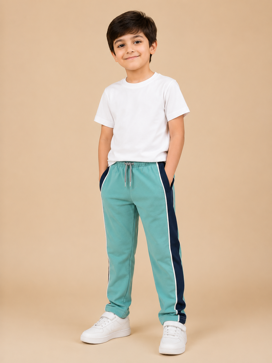 Premium Boys Trouser-Aqua Blue with Navy-T15