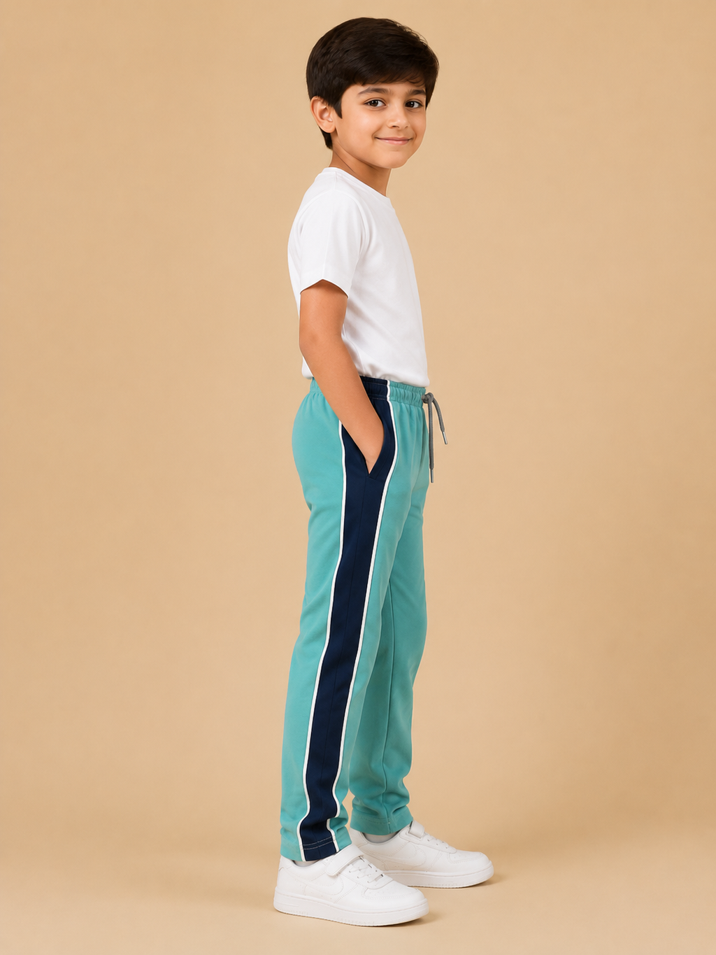 Premium Boys Trouser-Aqua Blue with Navy-T15