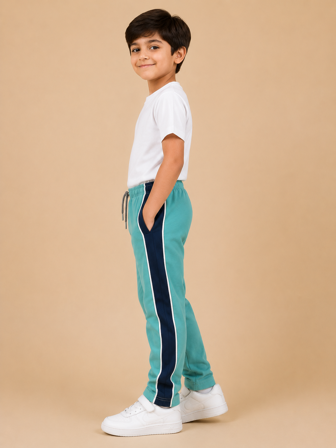 Premium Boys Trouser-Aqua Blue with Navy-T15