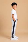 Premium Boys Trouser-Off-White Melange with Navy -T05