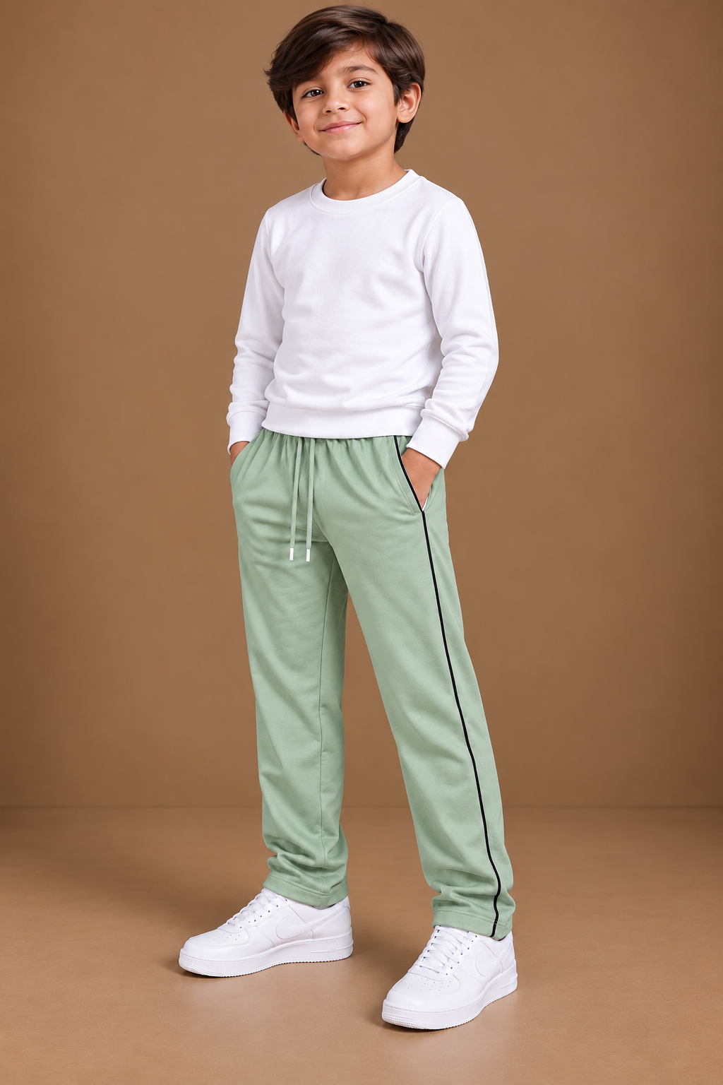 Premium Kids Fleece Trouser for off-white green  bnm04