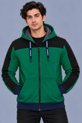 Premium Forest Green & Black Quilted Color Block Zip-Up Hoodie-MU37