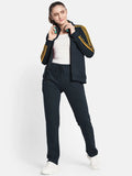 Louis Vicaci Fleece Zipper Tracksuit For Ladies Navy with Yellow Stripe-RT2128