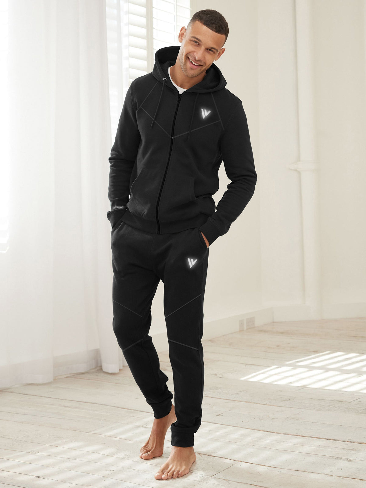 Louis Vicaci Lightning Flash Zipper Hooded Training Tracksuit For Men-Black-RT1159