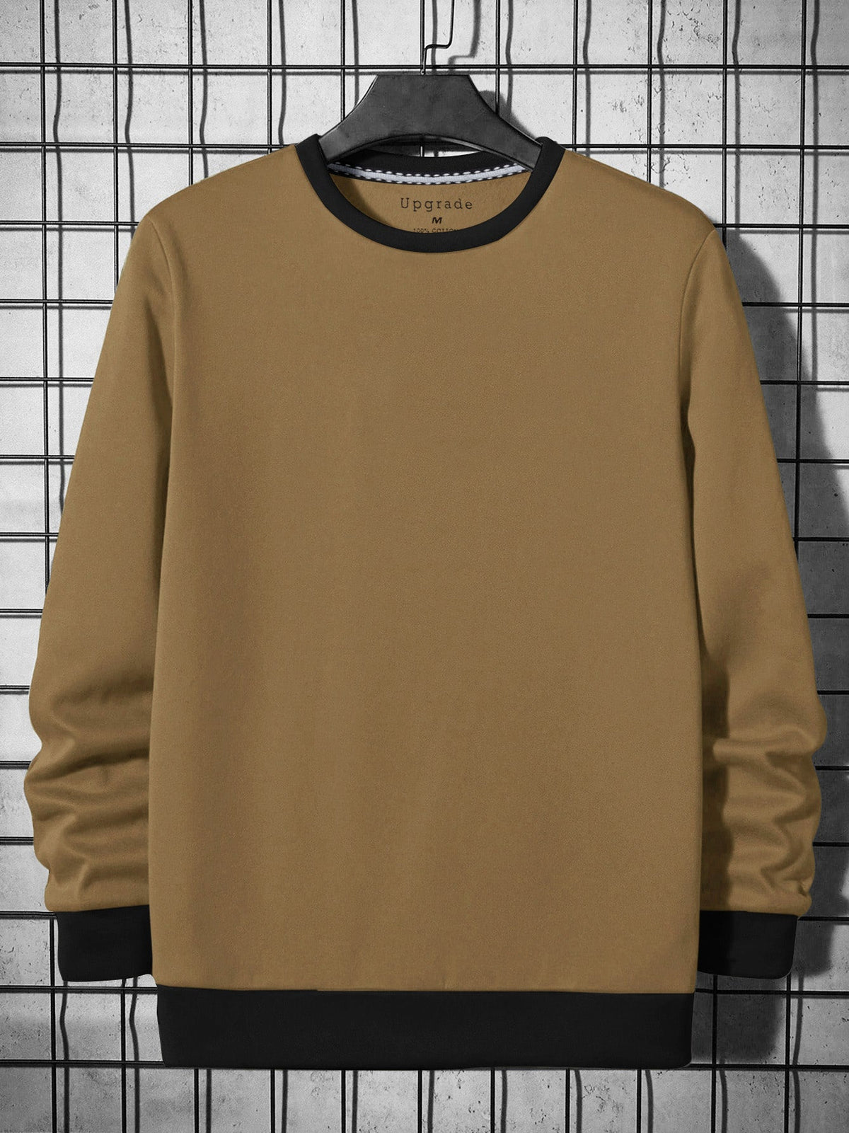 NK Fleece Funky Style Sweatshirt For Men-Camel with Black-BR14445
