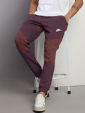 NK Terry Fleece Jogger Sweatpant For Men-Burgundy Melnage with Brown Panels-BR14594