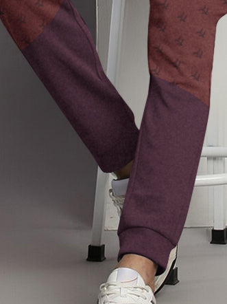 NK Terry Fleece Jogger Sweatpant For Men-Burgundy Melnage with Brown Panels-BR14594