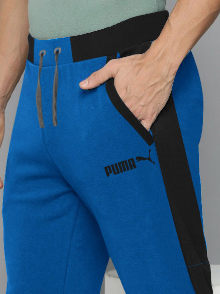 PMA Terry Fleece Jogger Sweatpant For Men-Cyan Blue with Black Panel-BR14602