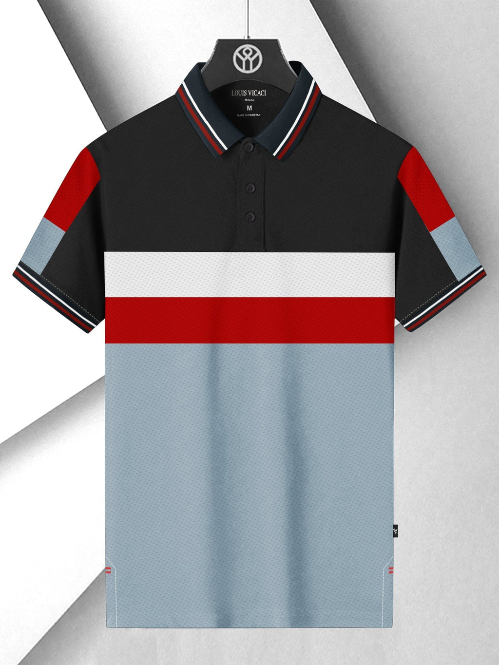 LV Summer Dry Fit Polo Shirt For Men-Slate Blue & Black with Panels-SP2712/RT2534