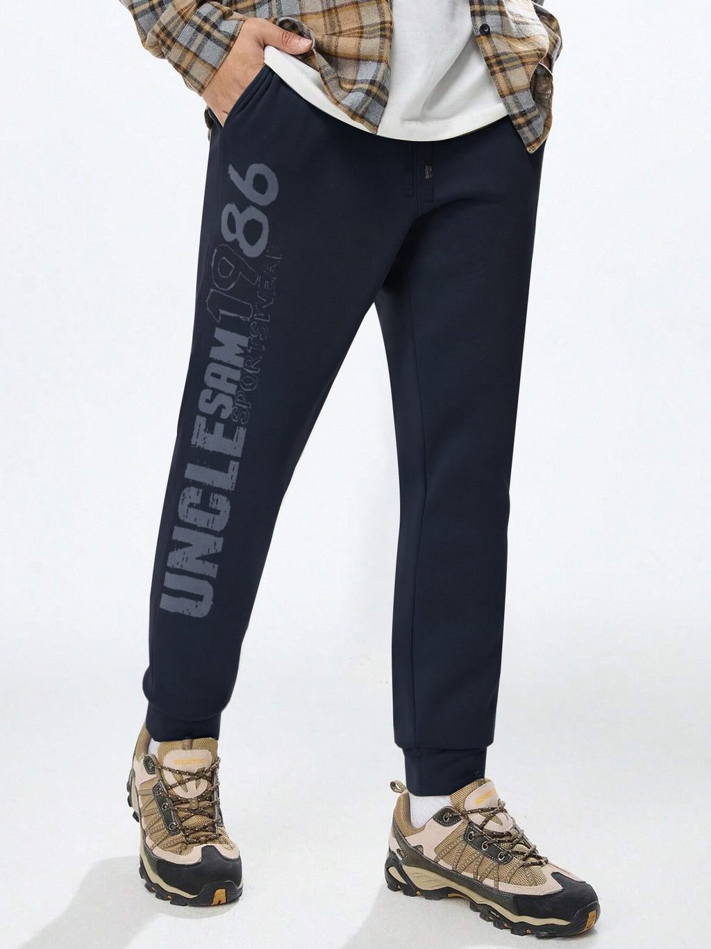 Uncle Sam Slim Fit Terry Fleece Jogger Trouser For Men-Navy-BR14739