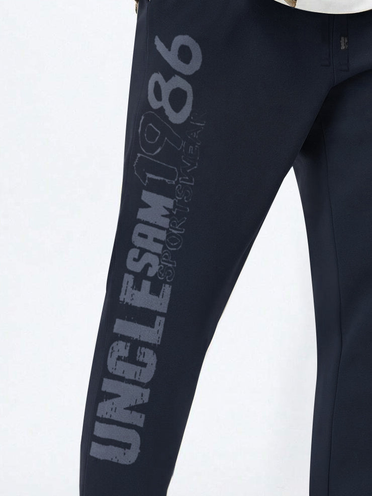 Uncle Sam Slim Fit Terry Fleece Jogger Trouser For Men-Navy-BR14739