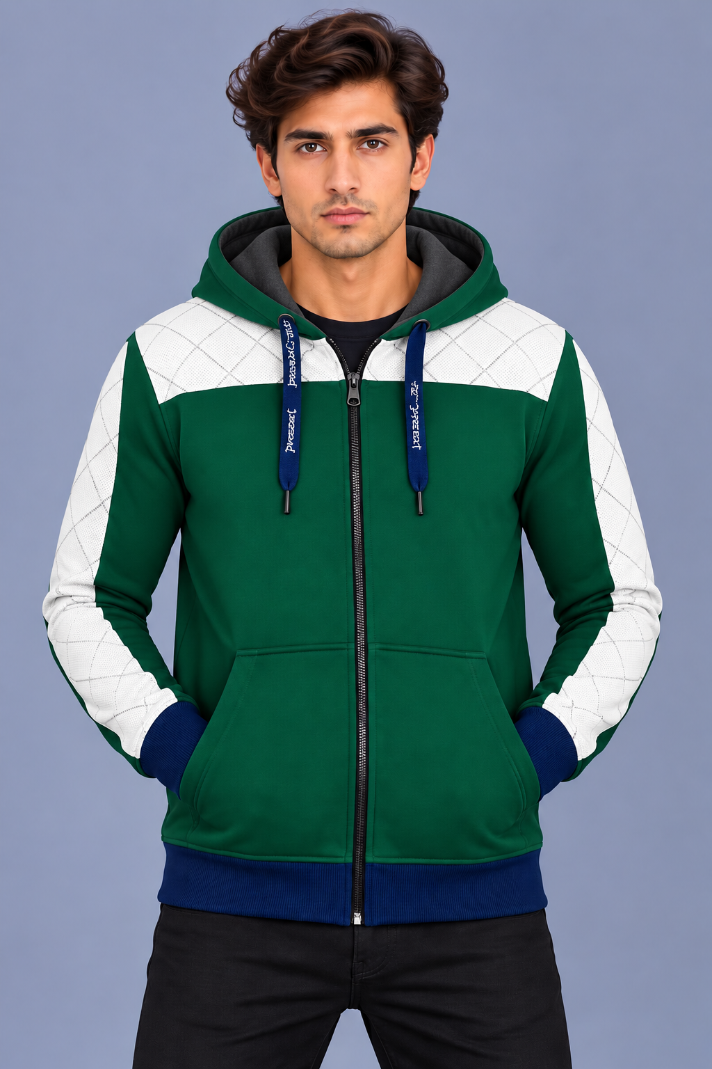 Men’s Patina Green Color Block Zip-Up Hoodie-Patina Green-MU38