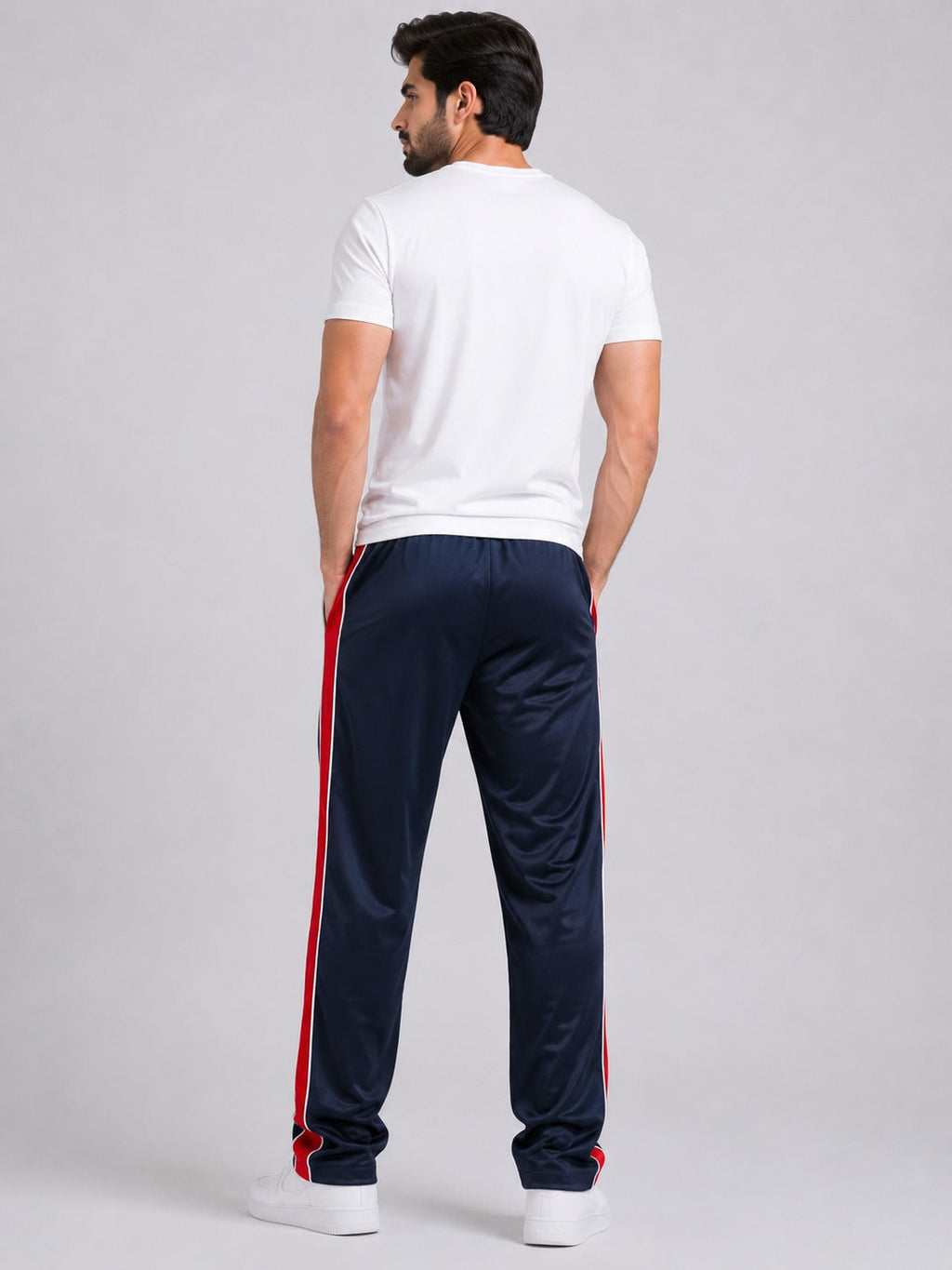 Stylish Regular Fit Summer Trouser For Men-Navy With Red & White Stripers-A07