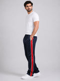 Stylish Regular Fit Summer Trouser For Men-black With Red & White Stripers-A06