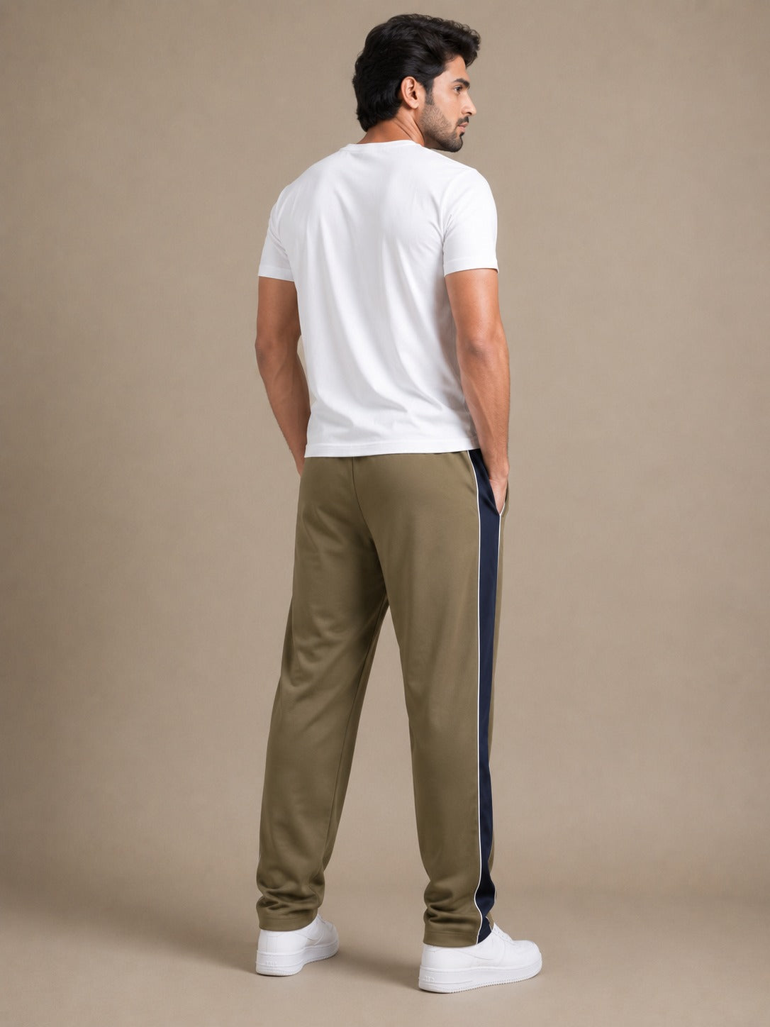 Stylish Regular Fit Summer Trouser For Men-Olive With Navy Stripers-A05