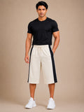 Stylish Knee Length Short For Men-Cream With Navy Stripe-A13