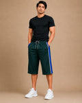 Stylish Knee Length Short For Men-Green With Navy Stripe-A17