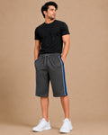 Stylish Knee Length Short For Men-Slate grey With Navy Stripe-A14