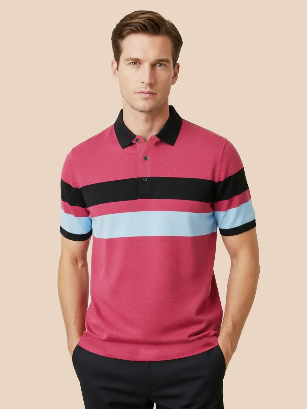 NXT Summer Polo Shirt For Men-Pink with Sky & Black-BE806/BR13048