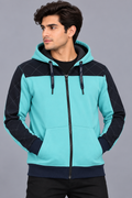 Premium Aqua & Navy Quilted Color Block Zip-Up Hoodie Jacket-Aqua Blue-MU34