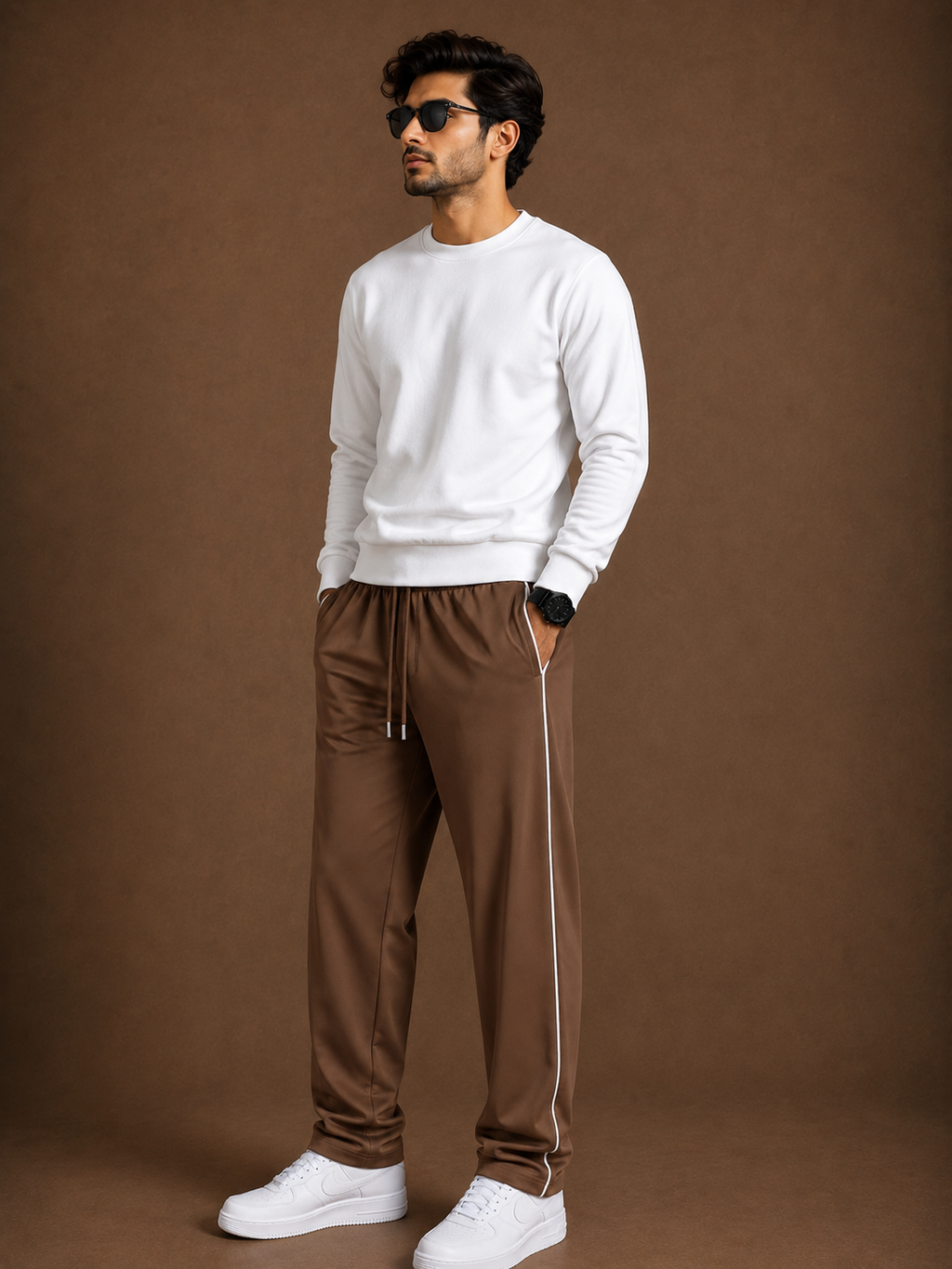 Stylish Regular Fit Both Season Trouser For Men Warm Brown   with navy stripes tr10