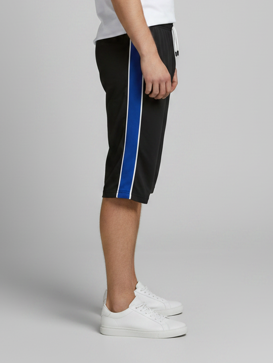 Stylish Knee Length Short For Men-Black With Royal Blue Stripe-BE7409