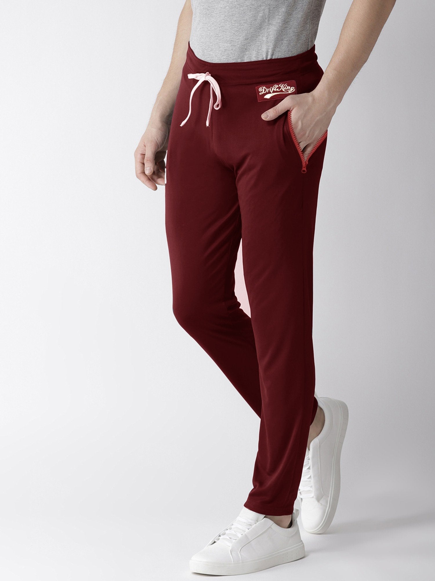 Drift King Regular Fit Zipper Terry Fleece Jogger Trouser For Men-Maroon-BR14745