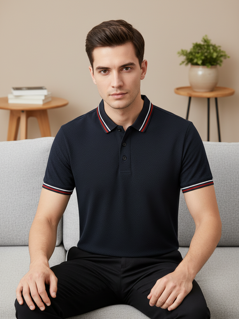 LV Summer Dry Fit Polo Shirt For Men-Dark Navy-BE1312/BR13557
