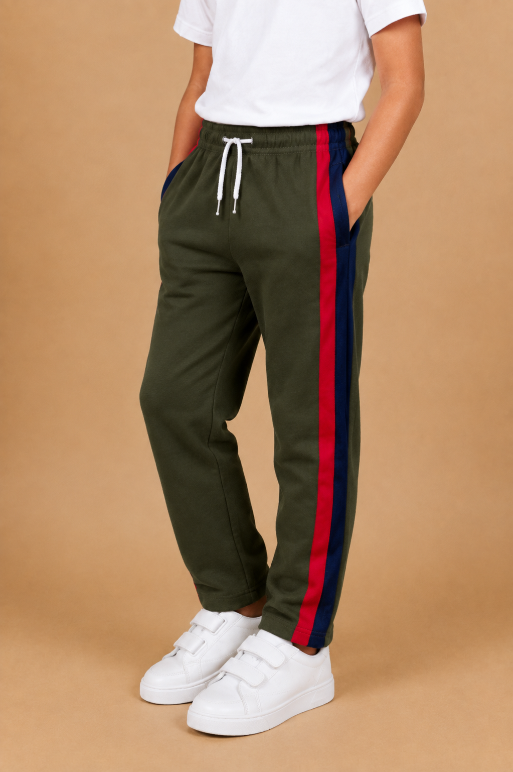 Premium Kids Lycra Trousers Dark Olive Green with  ,Side panal Stripe p7