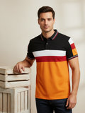 LV SummerDry Fit Polo Shirt For Men-Orange & Black with Panels-SP2729/RT2537