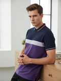 LV Summer Dry Fit Polo Shirt For Men-Dark Purple with Navy & White Stripe-BE1696/BR13911