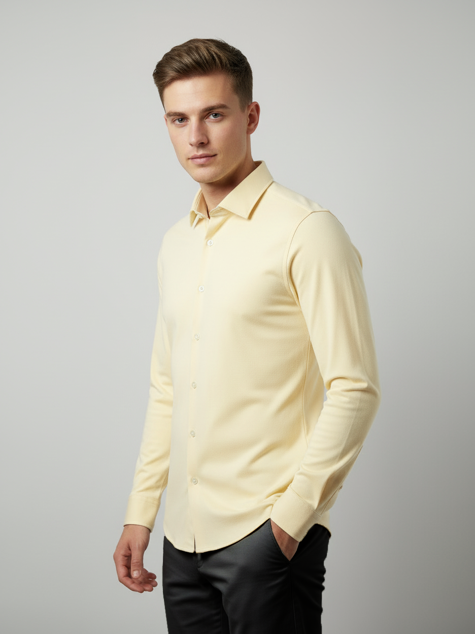 Louis Vicaci Super Stretchy Slim Fit Long Sleeve Summer Formal Casual Shirt For Men-Lime Yellow-BR13429