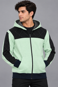 Premium Color Block Quilted Zip-Up Hoodie Jacket-Pastel Mint Green-MU30