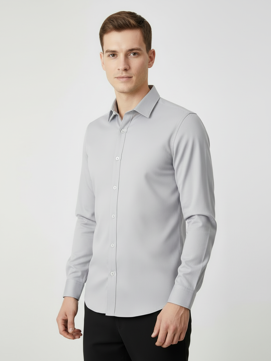 Rawgear 4 Side Lycra Slim Fit Long Sleeve Casual Shirt For Men-Light Grey-RG03