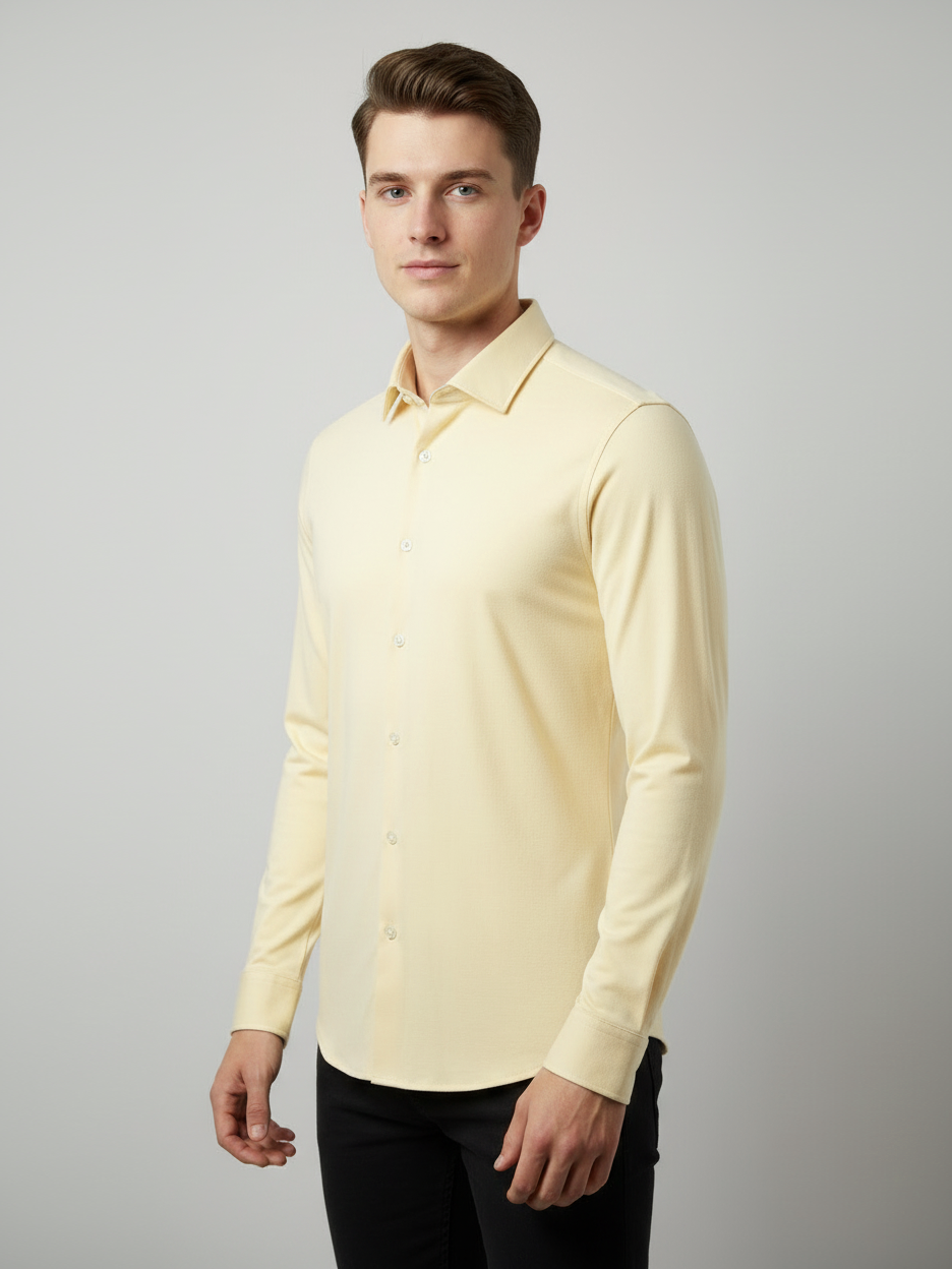 Louis Vicaci Super Stretchy Slim Fit Long Sleeve Summer Formal Casual Shirt For Men-Lime Yellow-BR13429