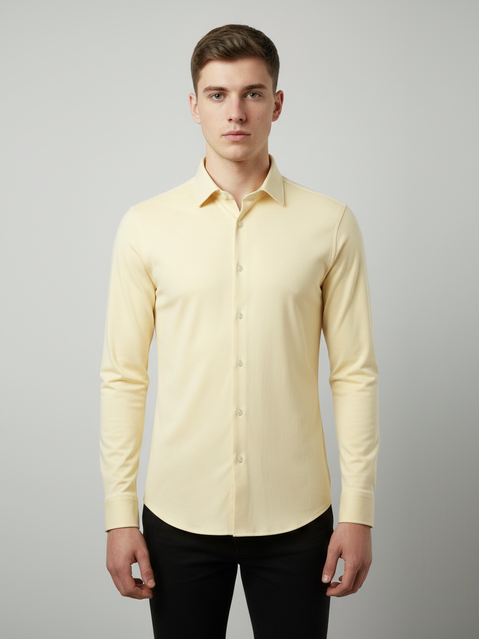 Louis Vicaci Super Stretchy Slim Fit Long Sleeve Summer Formal Casual Shirt For Men-Lime Yellow-BR13429