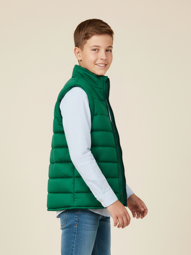 Stylish Sleeveless Winter Zipper Mockneck Jacket For Kids-Teal Green-RSJ10