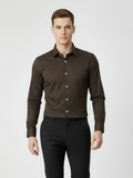 Rawgear 4 Side Lycra Slim Fit Long Sleeve Casual Shirt For Men-Dark Brown-RG04
