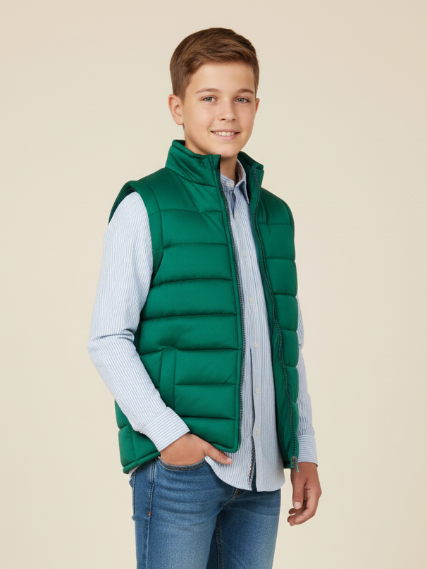 Stylish Sleeveless Winter Zipper Mockneck Jacket For Kids-Teal Green-RSJ10